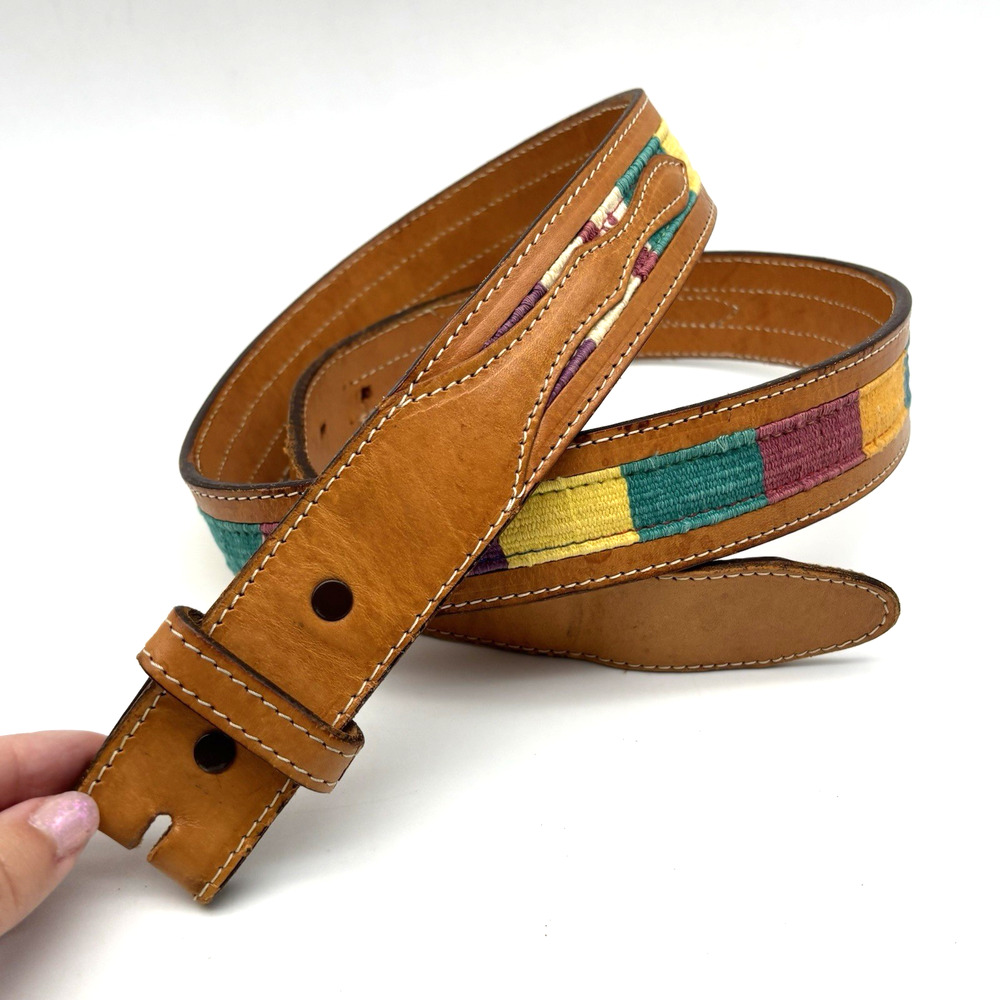 Vintage 80s Tex Tan Multicolor Tapestry Leather Southwestern Belt 42" USA Made